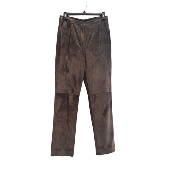 Carlisle Suede Straight Leg Pants. Brown. Size 4 - Picture 1 of 9